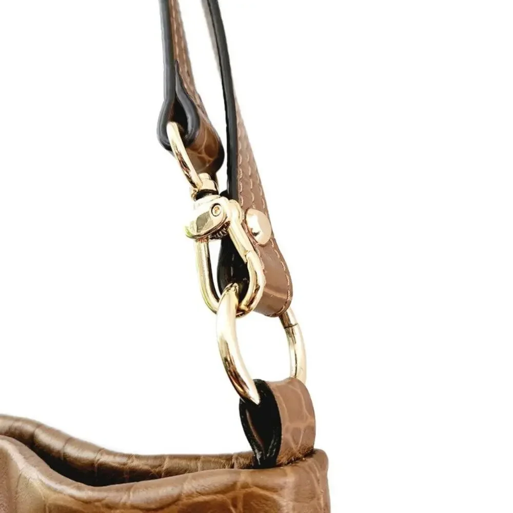 B. Makowsky Women's Brown Leather Crocodile Crossbody Bag - Picture 5 of 8